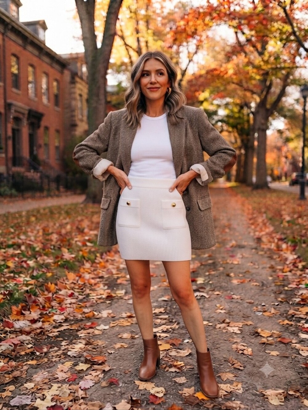 French Connection Cream Ribbed Knit Mini Skirt Gold Button Pocket M NWT